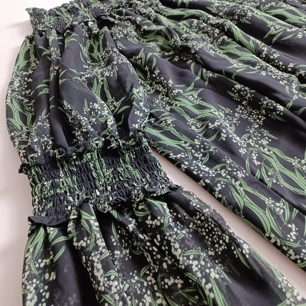 Max Studio Black Green Floral Patterned Mini Dress - Picture 4 of 15